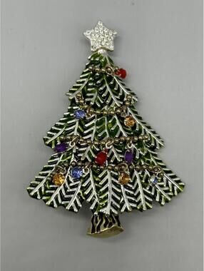 Vintage 2008 Avon 5th Annual Christmas Tree Multicolour Rhinestones Brooch Pin